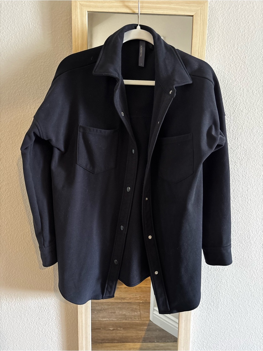 Woman’s Fleece Black Button-Front Overshirt Jacket